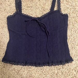 Edikted Lacy Stretch Cotton Knit Camisole In Navy